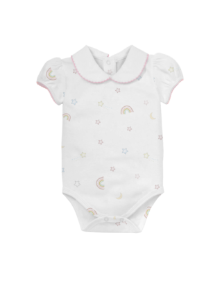Short sleeve collared bodysuit with stars and moon pattern