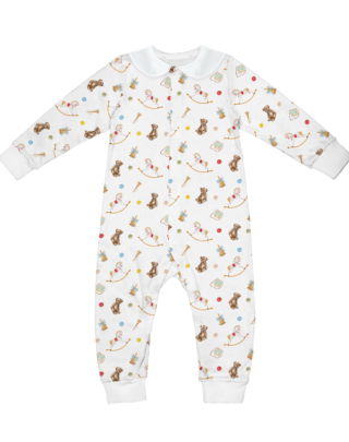Baby collared sleepsuit with retro toys print